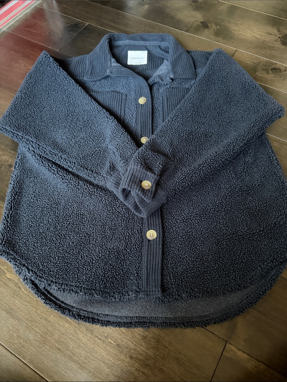 American Eagle Black Sherpa Button-Up Shacket